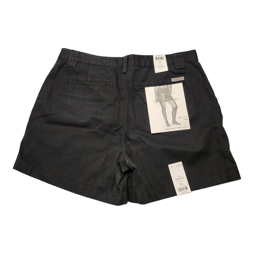 NWT Calvin Klein Womens High Rise Twill Cotton Chino Shorts Black Size 14 Zipper